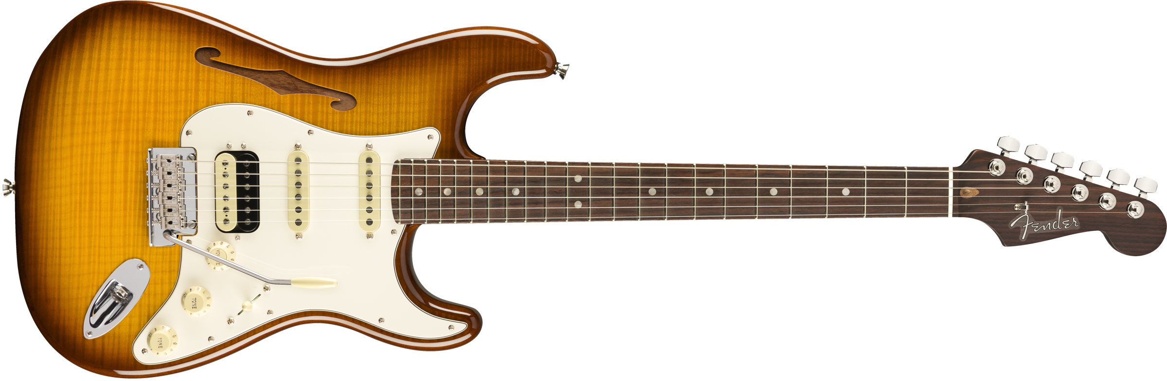 Rarities Stratocaster® Thinline HSS, Solid Rosewood Neck, Violin Burst