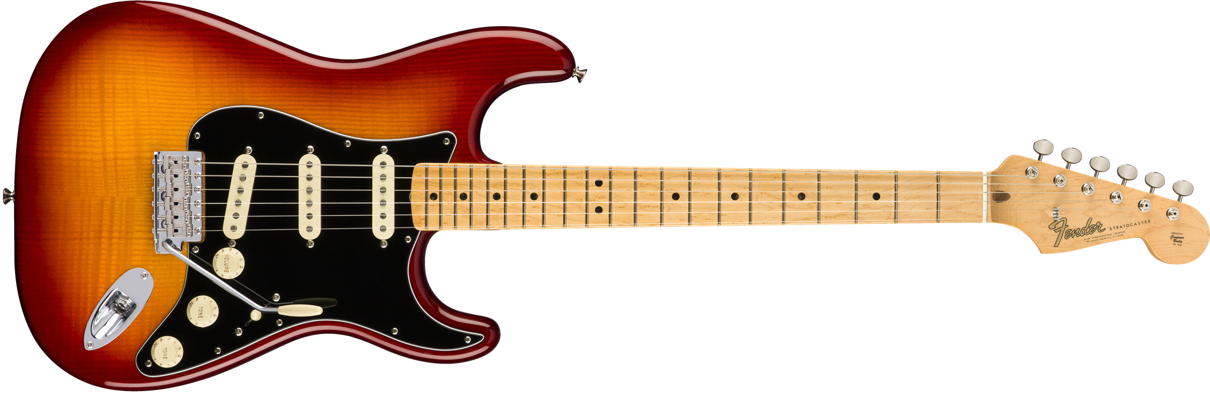 Rarities Flame Ash Top Stratocaster®, Birdseye Maple Neck, Plasma Red Burst