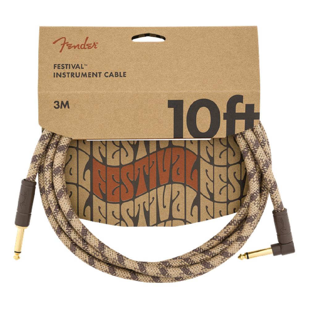 Fender Festival Hemp Instrument Cable - Straight / Angled 3m(10ft) Accessories Striped Brown CB Music Centre Fender