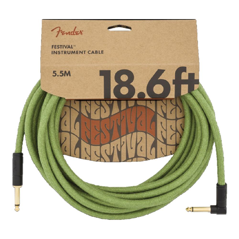 Fender Festival Hemp Instrument Cable - Straight / Angled 5.5m(18.6ft) Accessories Green CB Music Centre Fender