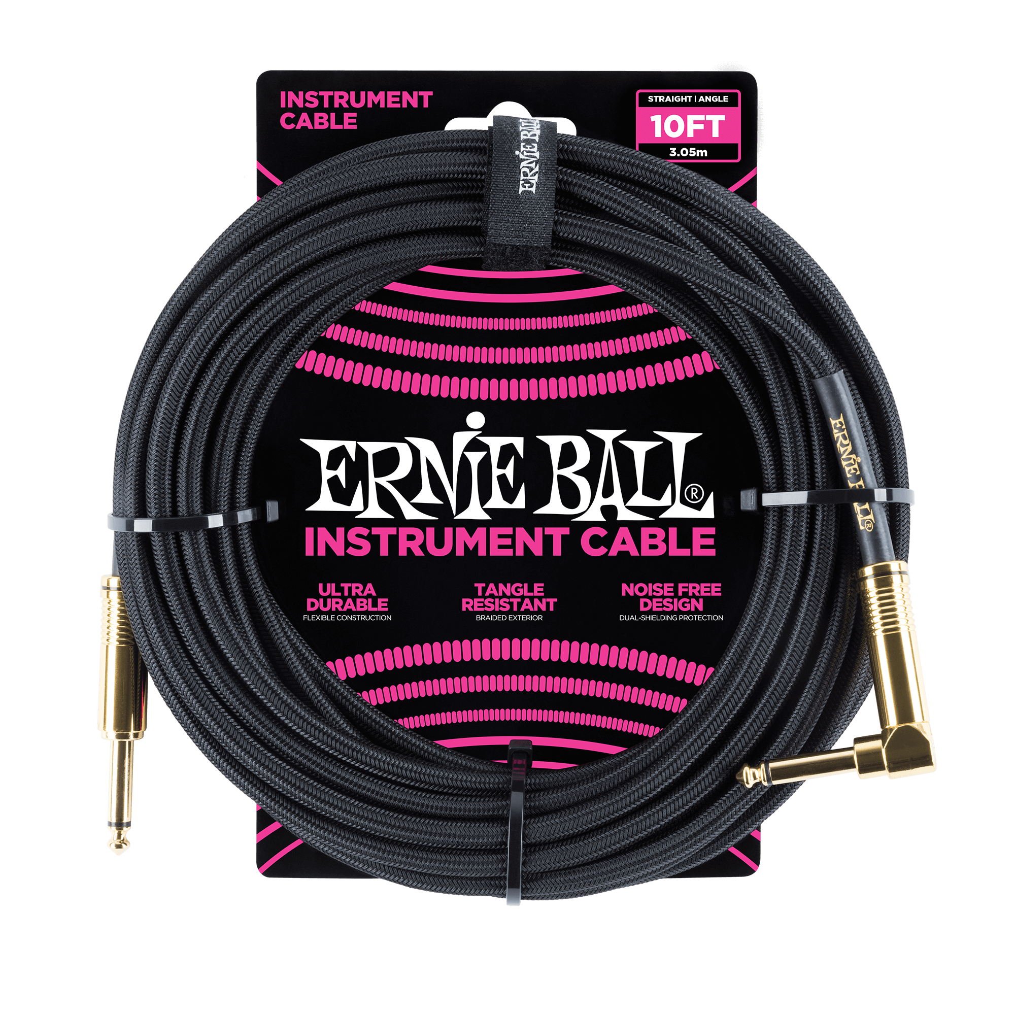 Ernie Ball Braided Straight/Angle Instrument Cable 10' Accessories Black w/Gold Tip CB Music Centre Ernie Ball