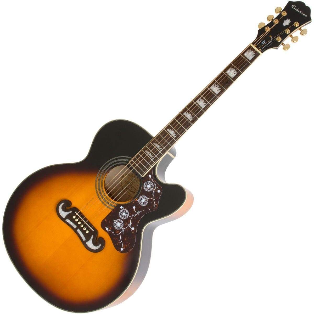 Epiphone EJ-200CE Jumbo Cutaway with Solid Top Acoustic Guitars Vintage Sunburst CB Music Centre Epiphone