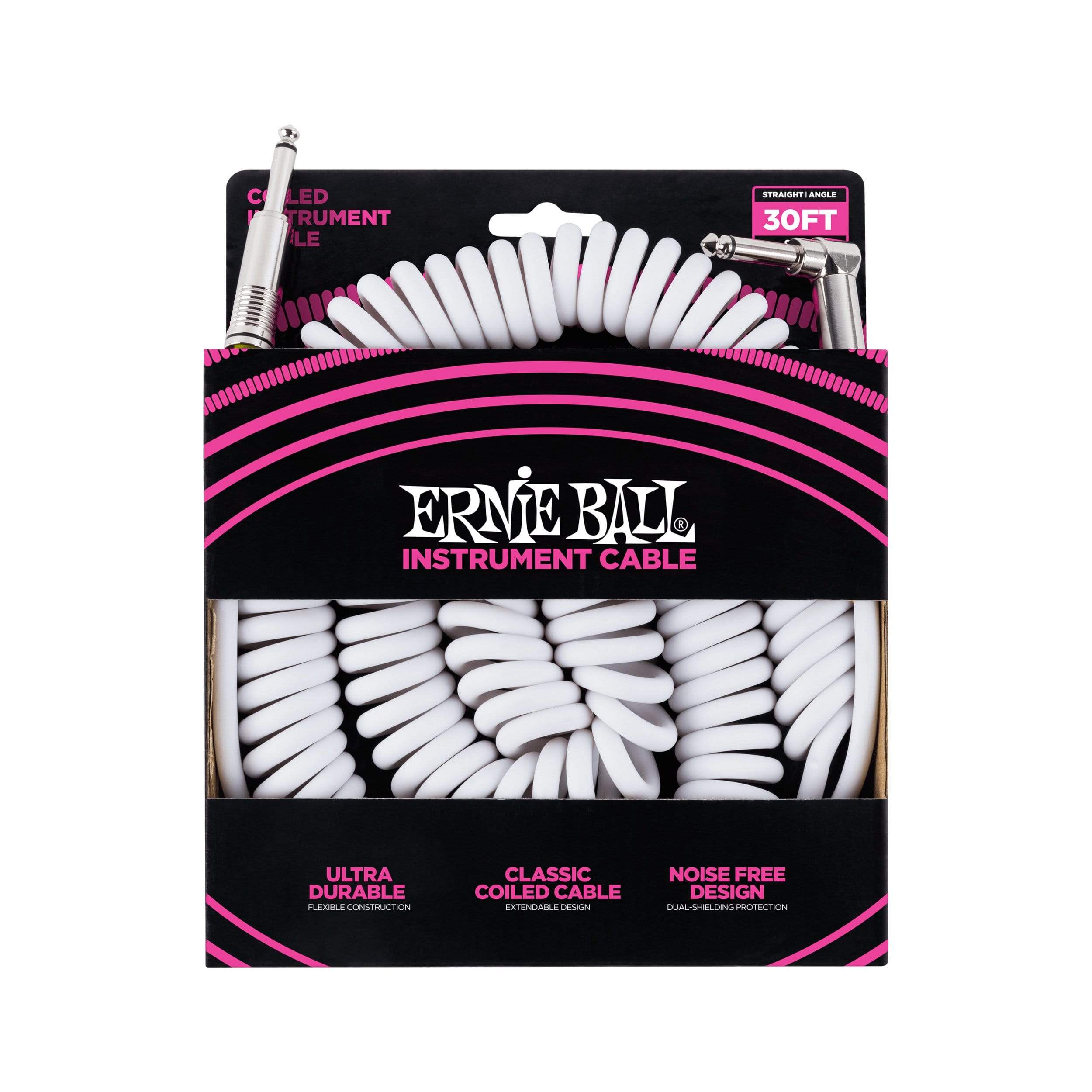 Ernie Ball 30' Coiled Instrument Cable Accessories White CB Music Centre Ernie Ball