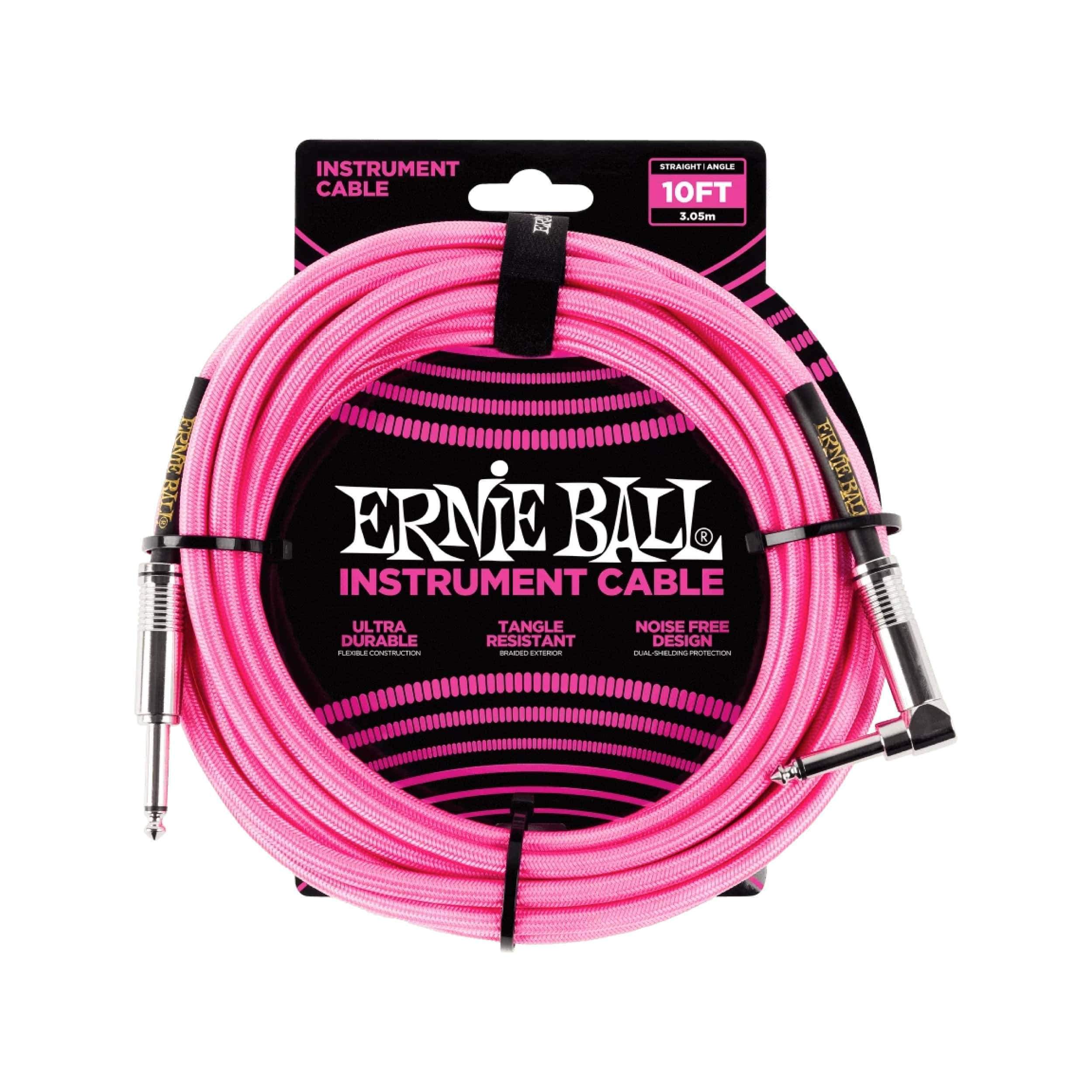 Ernie Ball Braided Straight/Angle Instrument Cable 10' Accessories Neon Pink CB Music Centre Ernie Ball