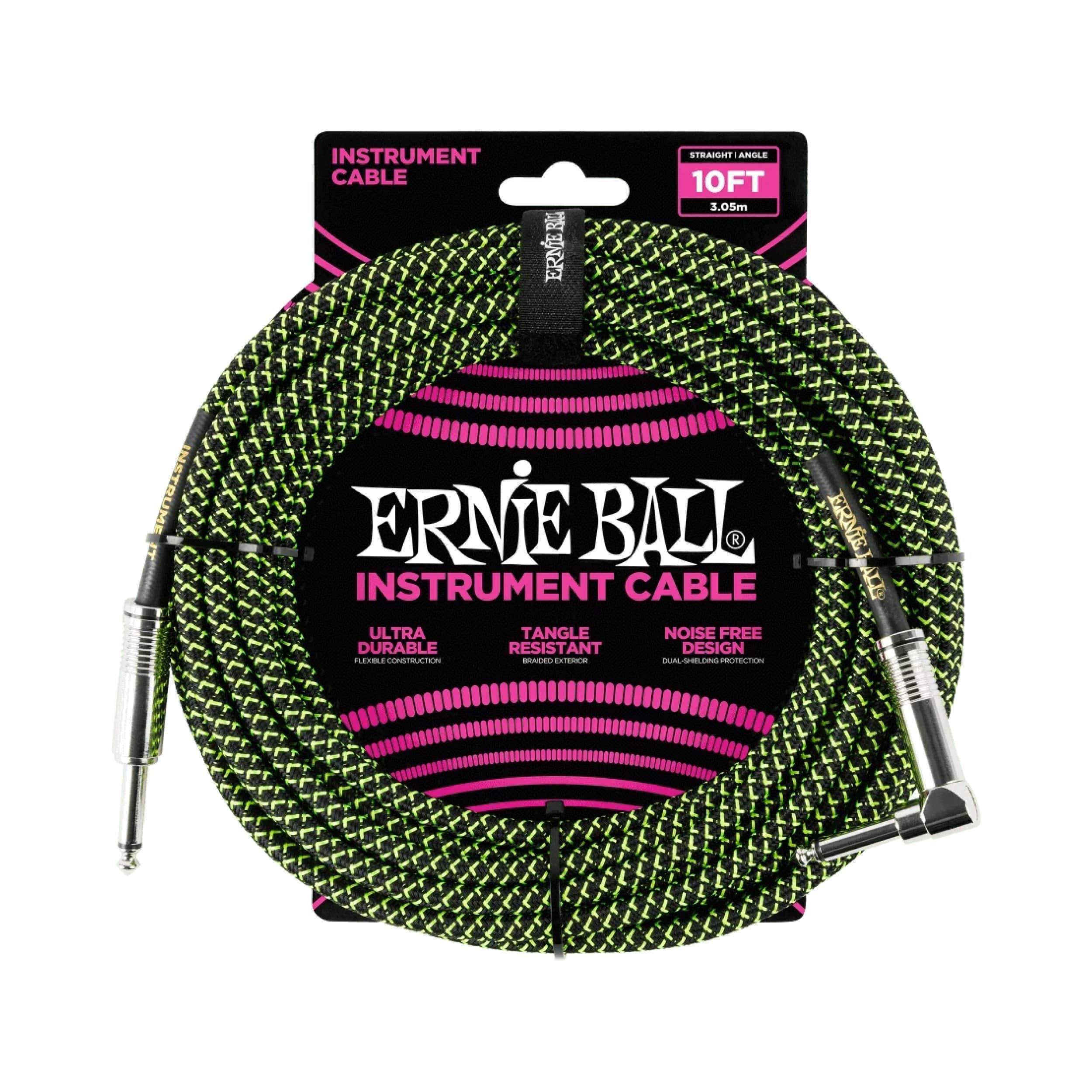 Ernie Ball Braided Straight/Angle Instrument Cable 10' Accessories Green & Black Tweed CB Music Centre Ernie Ball