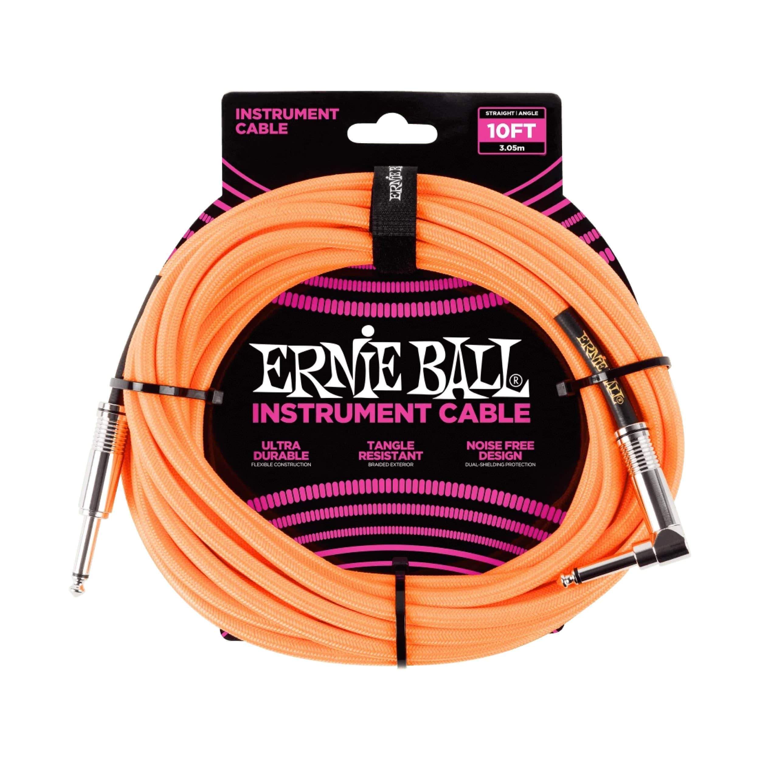 Ernie Ball Braided Straight/Angle Instrument Cable 10' Accessories Neon Orange CB Music Centre Ernie Ball