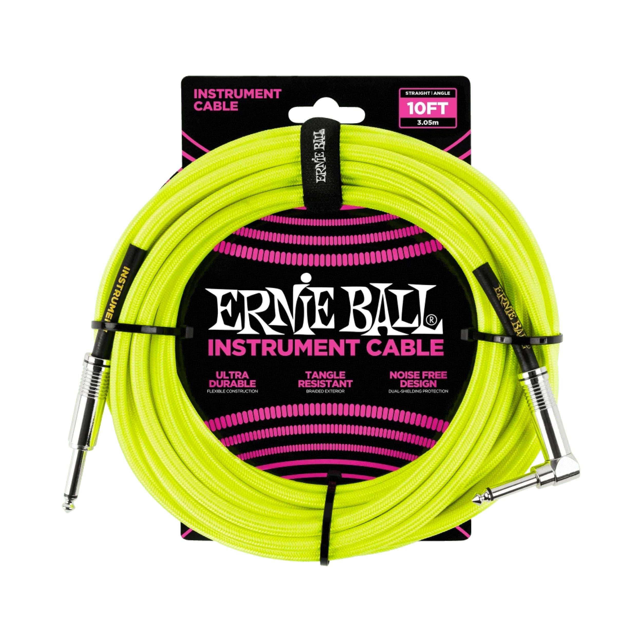 Ernie Ball Braided Straight/Angle Instrument Cable 10' Accessories Neon Yellow CB Music Centre Ernie Ball